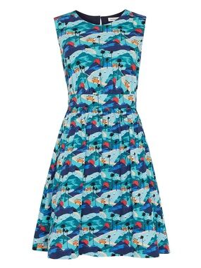 Emily & Fin Scenic Print Sleeveless Fit & Flare Dress Summer Travel  Retro